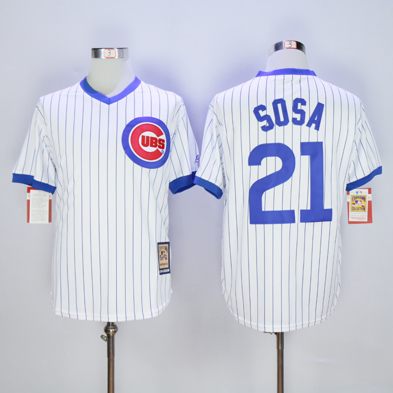 Men Chicago Cubs 21 Sosa White Throwback MLB Jerseys